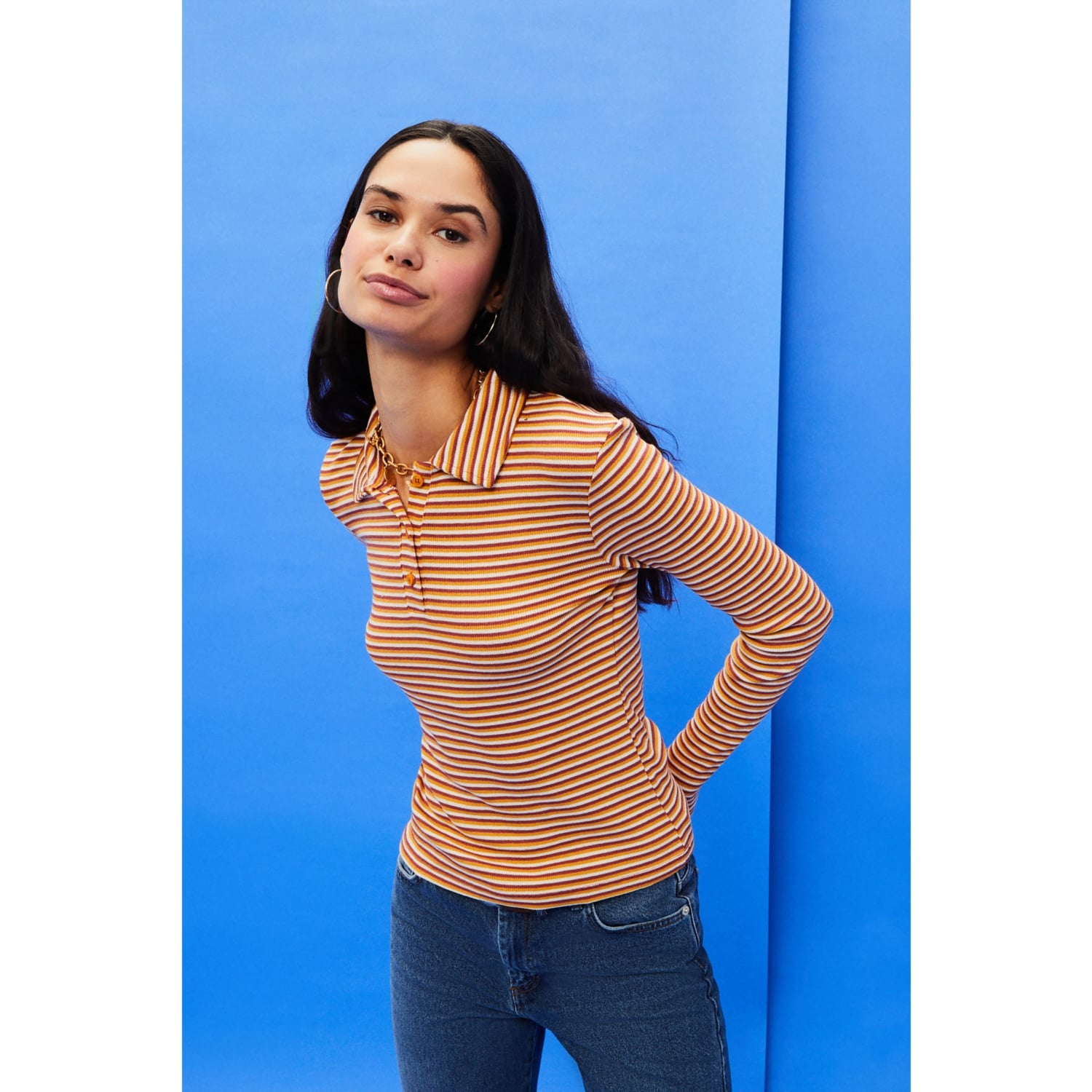 ÇİZGİLİ POLO YAKA BLUZ