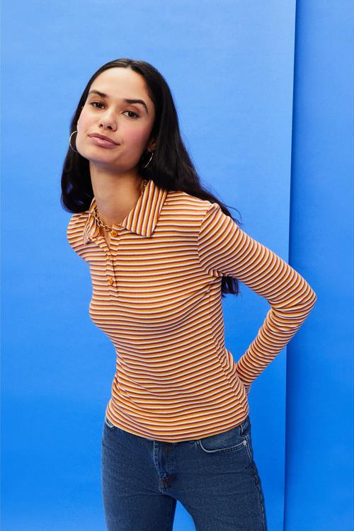  ÇİZGİLİ POLO YAKA BLUZ