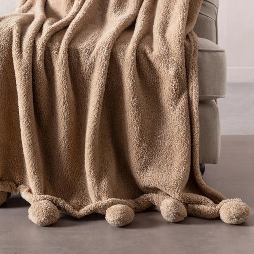  PONPONLU DİZ ÜSTÜ BATTANİYE BEJ 130X160