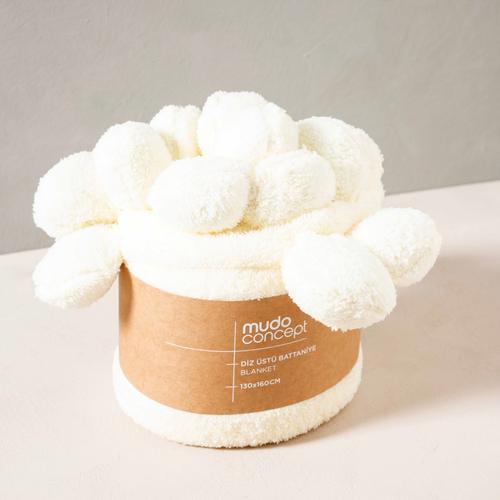  PONPONLU DİZ ÜSTÜ BATTANİYE EKRU 130X160