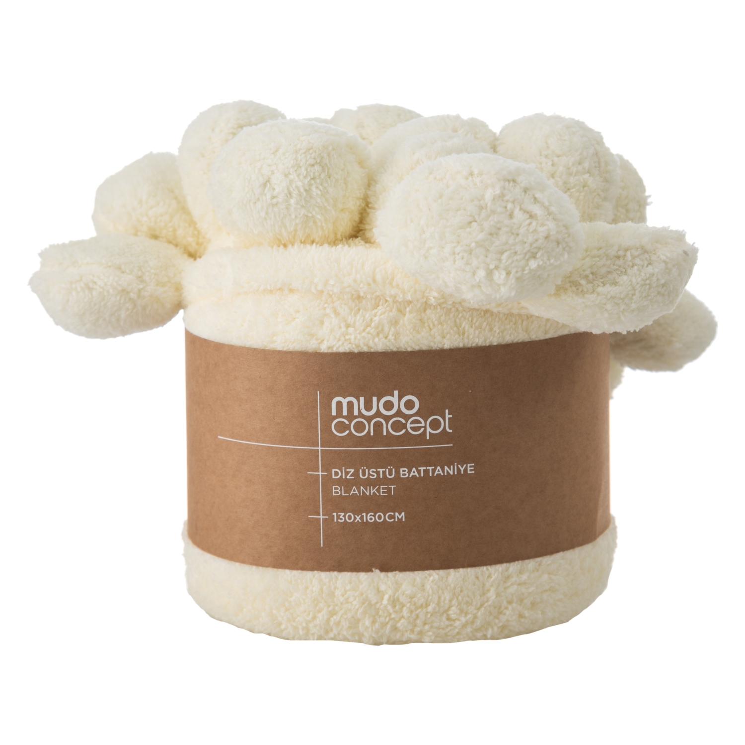 PONPONLU DİZ ÜSTÜ BATTANİYE EKRU 130X160