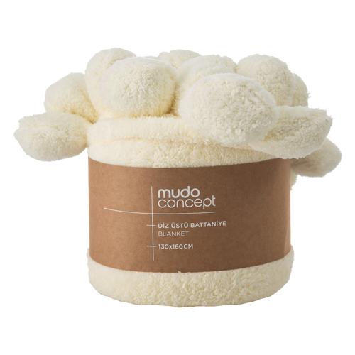  PONPONLU DİZ ÜSTÜ BATTANİYE EKRU 130X160