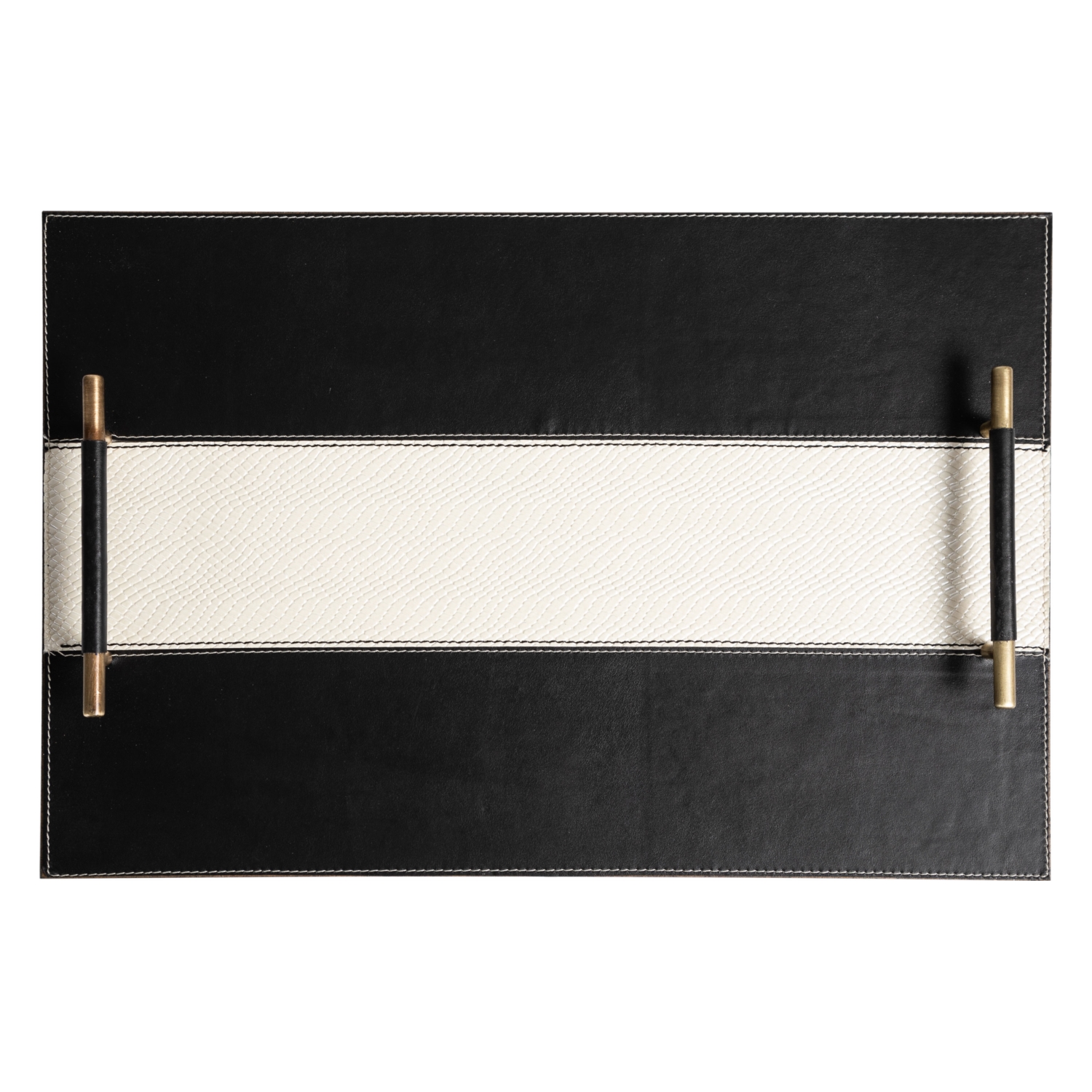 PIEL DERİ DEKORATİF TEPSİ BEYAZ-SİYAH 30X44CM