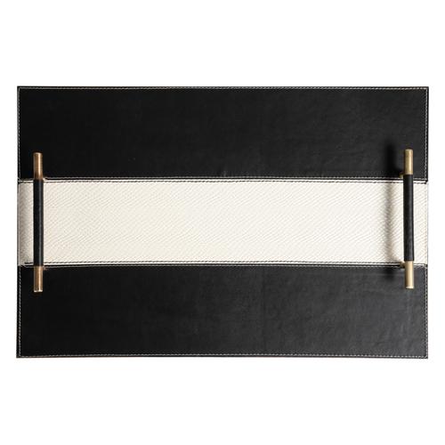  PIEL DERİ DEKORATİF TEPSİ BEYAZ-SİYAH 30X44CM