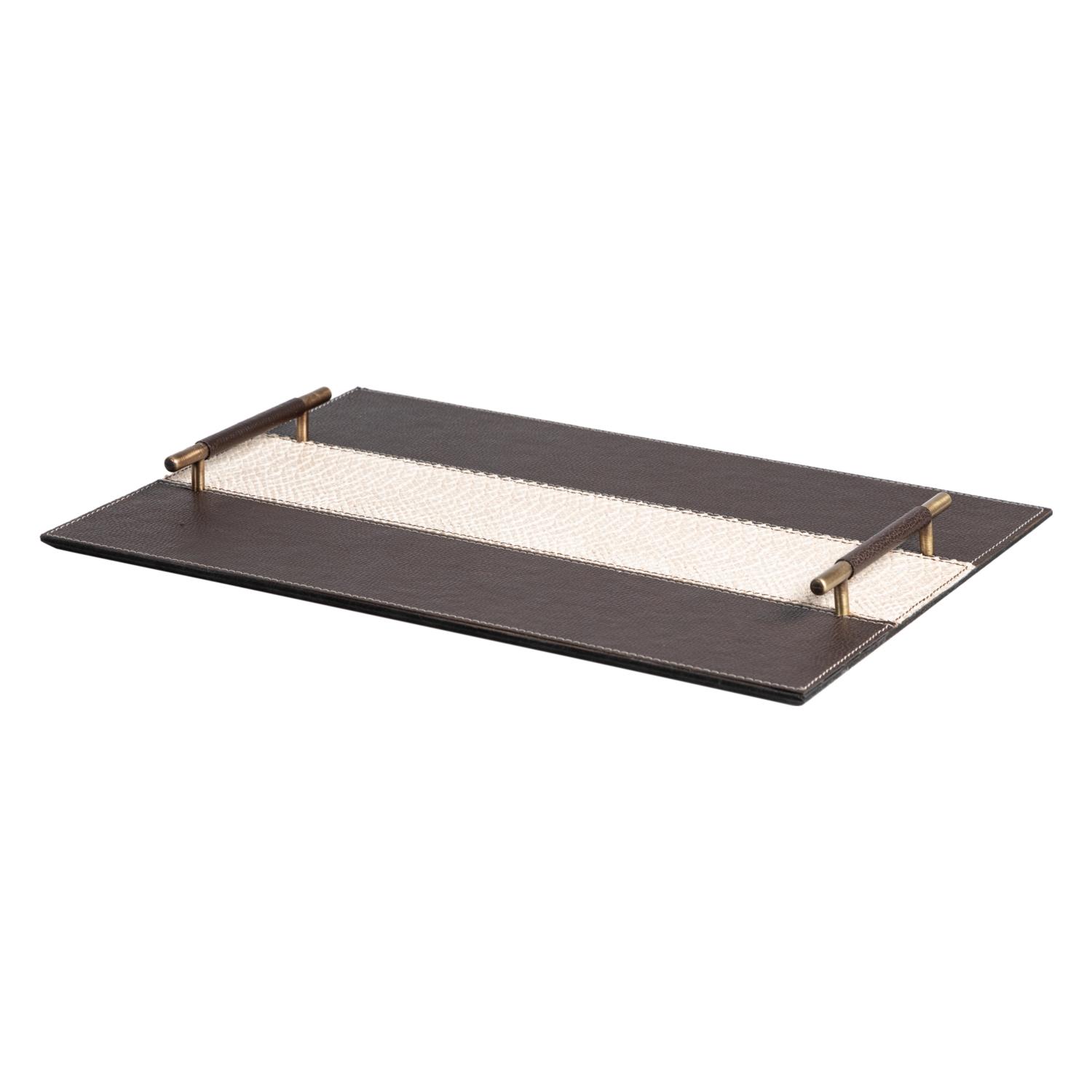 PIEL DERİ DEKORATİF TEPSİ KAHVE-KREM 30X44CM