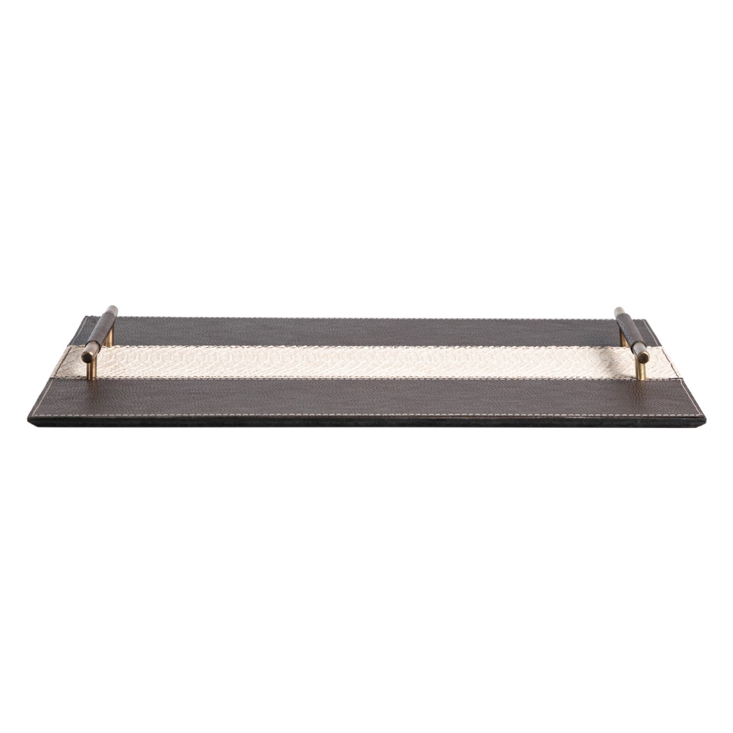PIEL DERİ DEKORATİF TEPSİ KAHVE-KREM 30X44CM