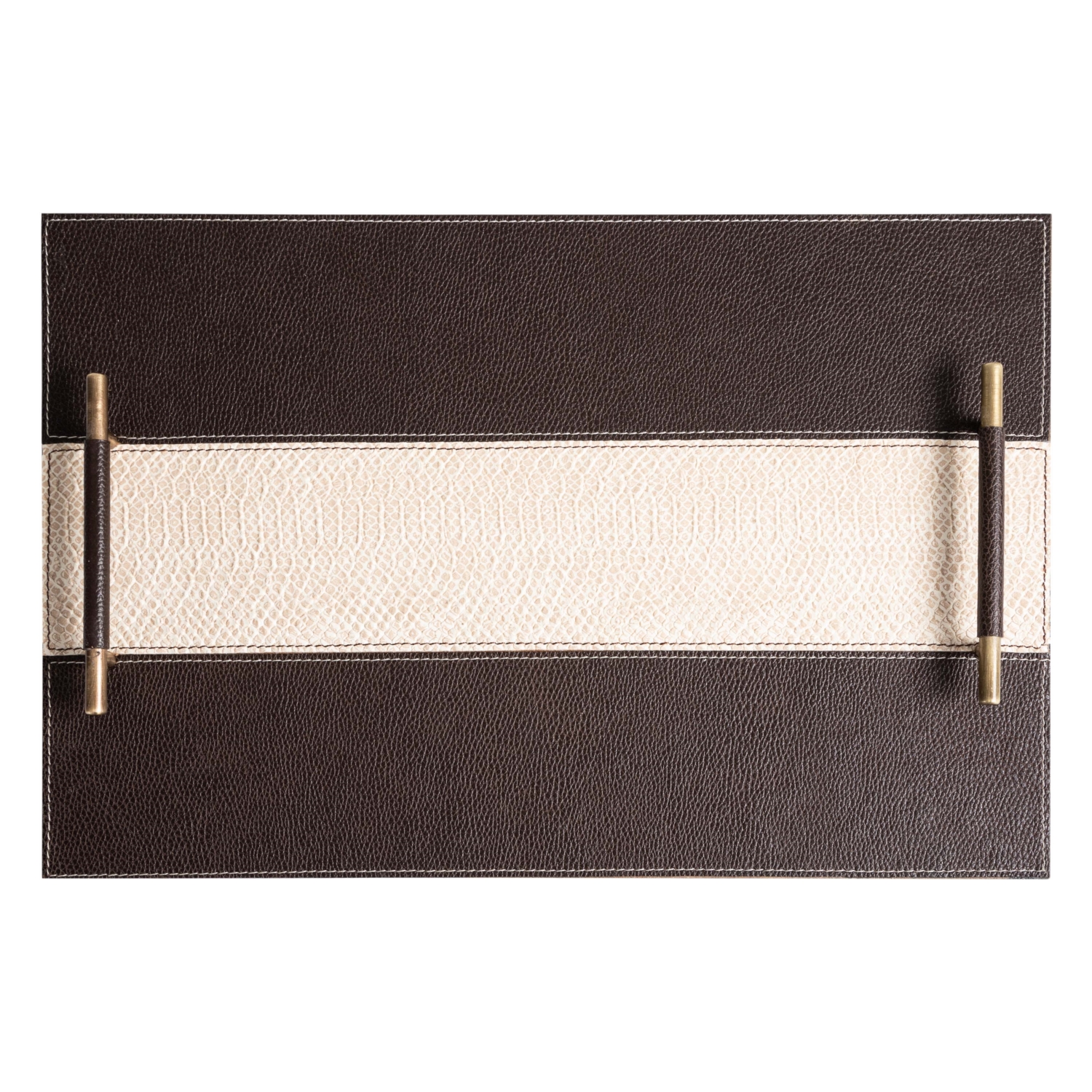 PIEL DERİ DEKORATİF TEPSİ KAHVE-KREM 30X44CM