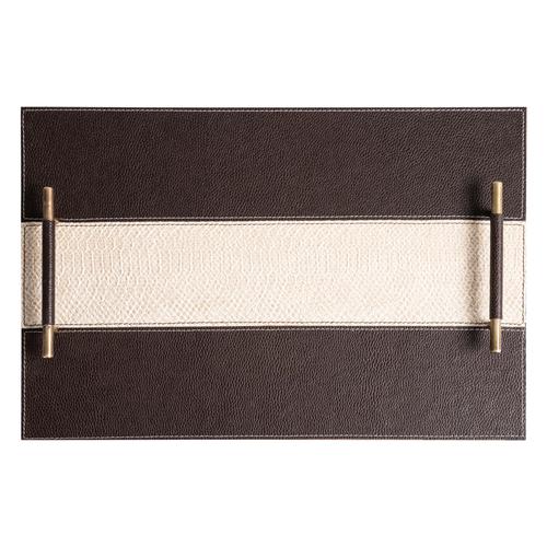  PIEL DERİ DEKORATİF TEPSİ KAHVE-KREM 30X44CM