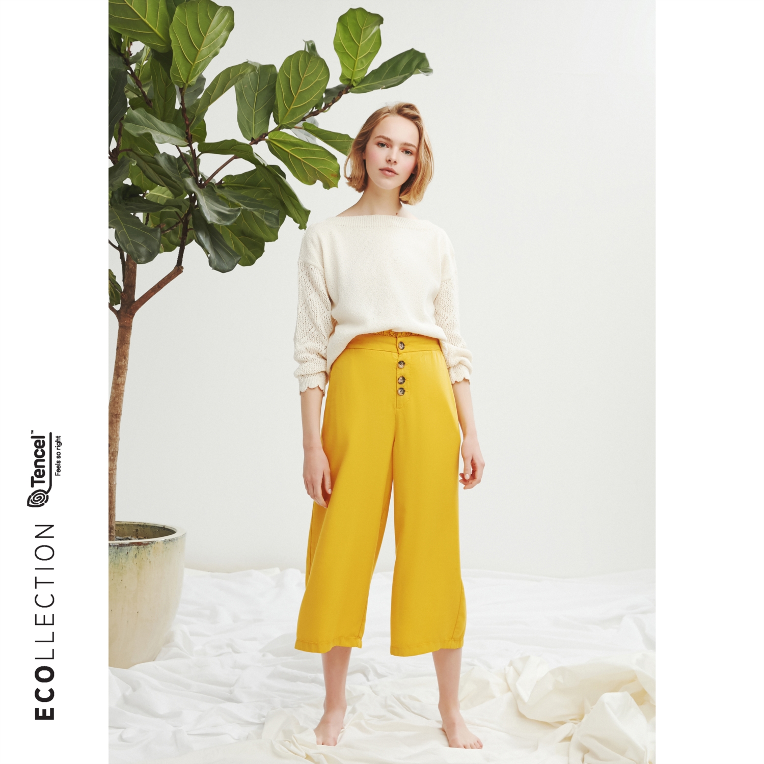 YÜKSEK BEL CROPPED DÜĞMELİ PANTOLON