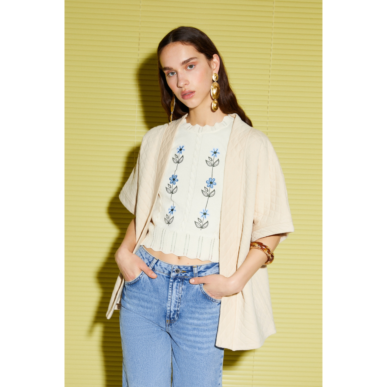 KAPİTONELİ KISA KOLLU KİMONO