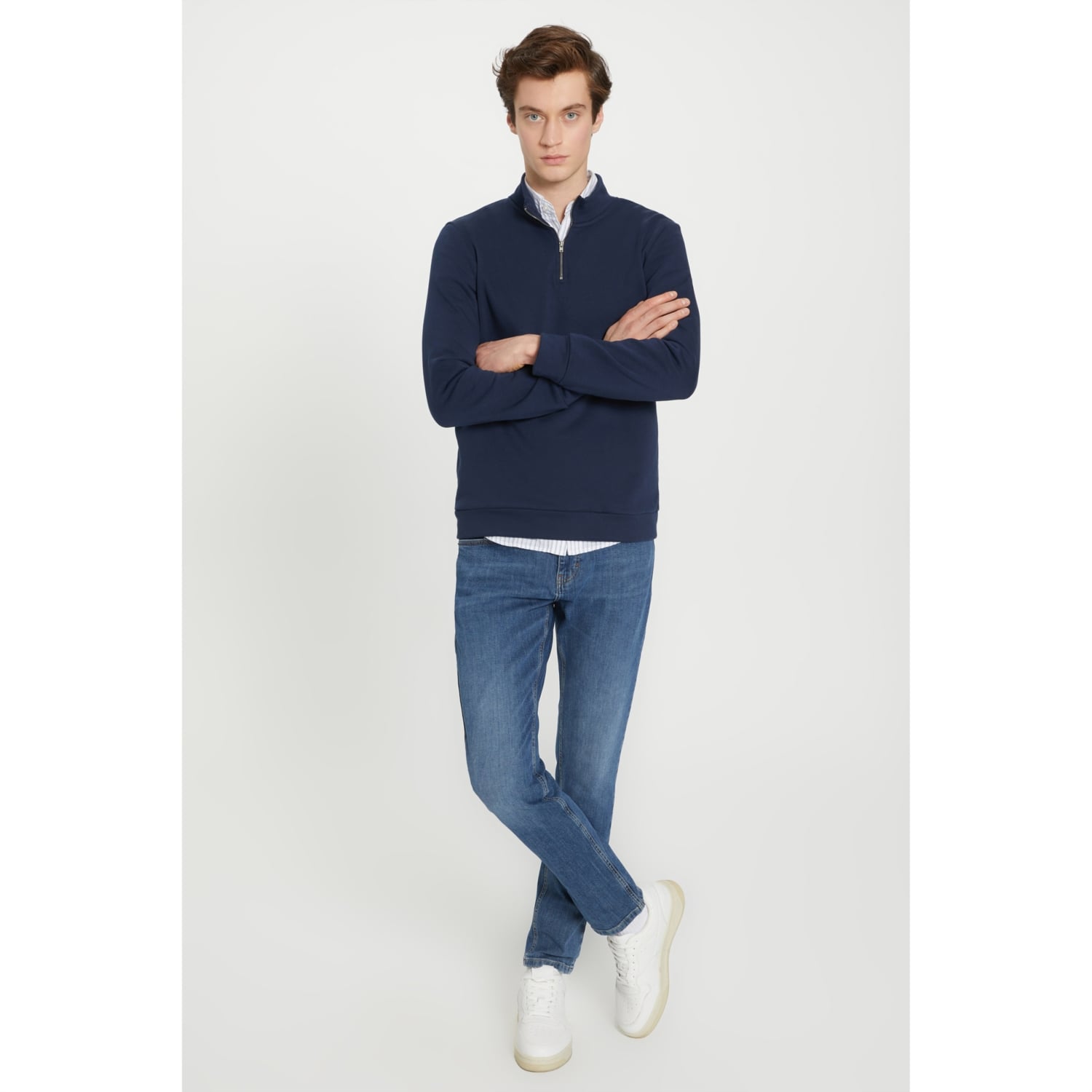 DİK YAKA FERMUARLI SWEATSHIRT