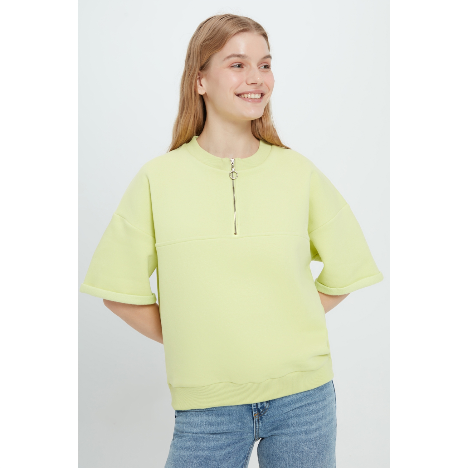 FERMUAR DETAYLI KISA KOLLU SWEATSHIRT