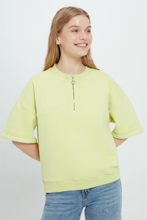  FERMUAR DETAYLI KISA KOLLU SWEATSHIRT