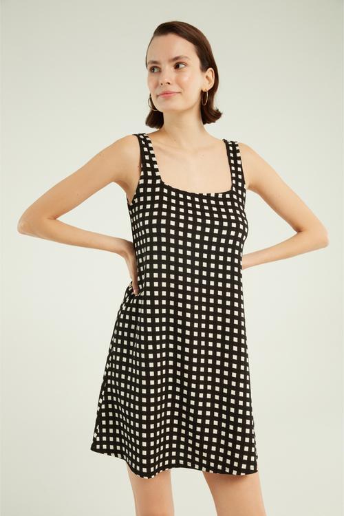  PÖTİKARELİ A FORM MİNİ ELBİSE