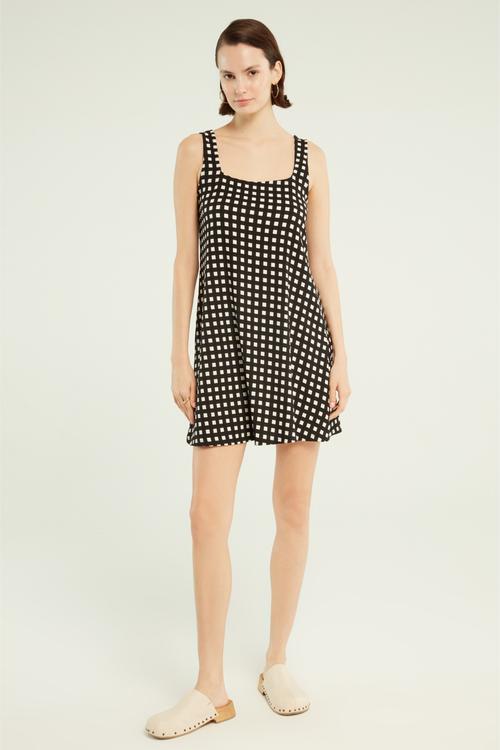  PÖTİKARELİ A FORM MİNİ ELBİSE