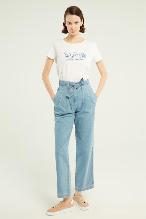  BELİ KUŞAKLI HAVUÇ KESİM JEAN PANTOLON