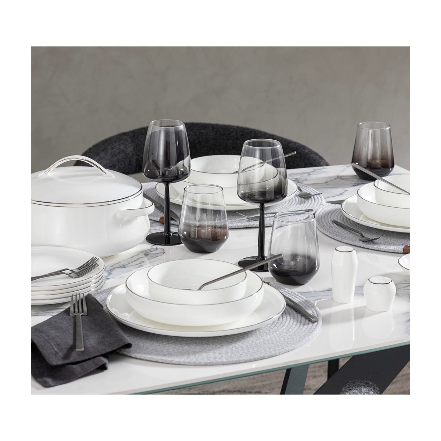 EVALIZA LUXURY SHINY PLATINIUM 60 PARÇA YEMEK TAKIMI