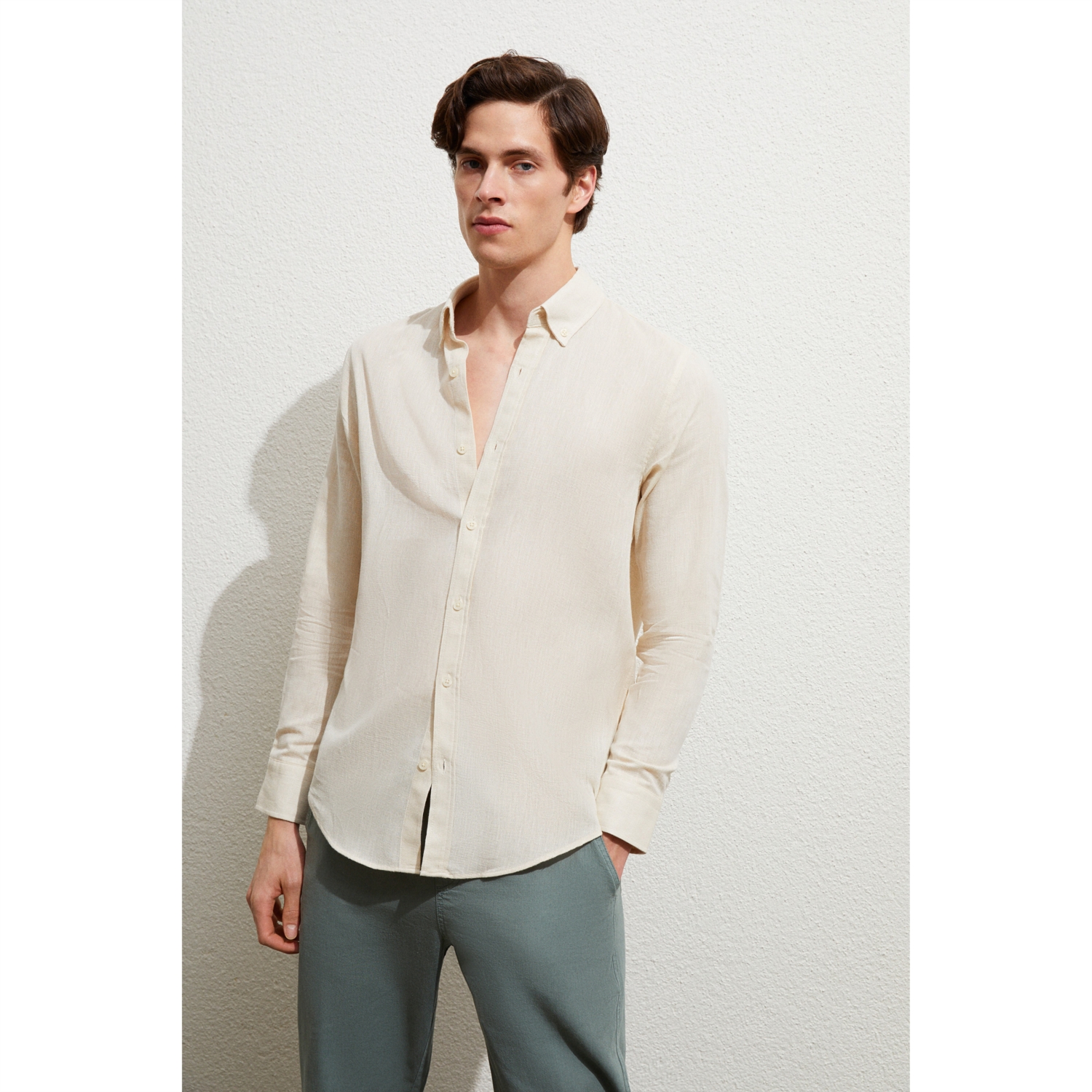 KETEN KARIŞIMLI REGULAR FIT GÖMLEK