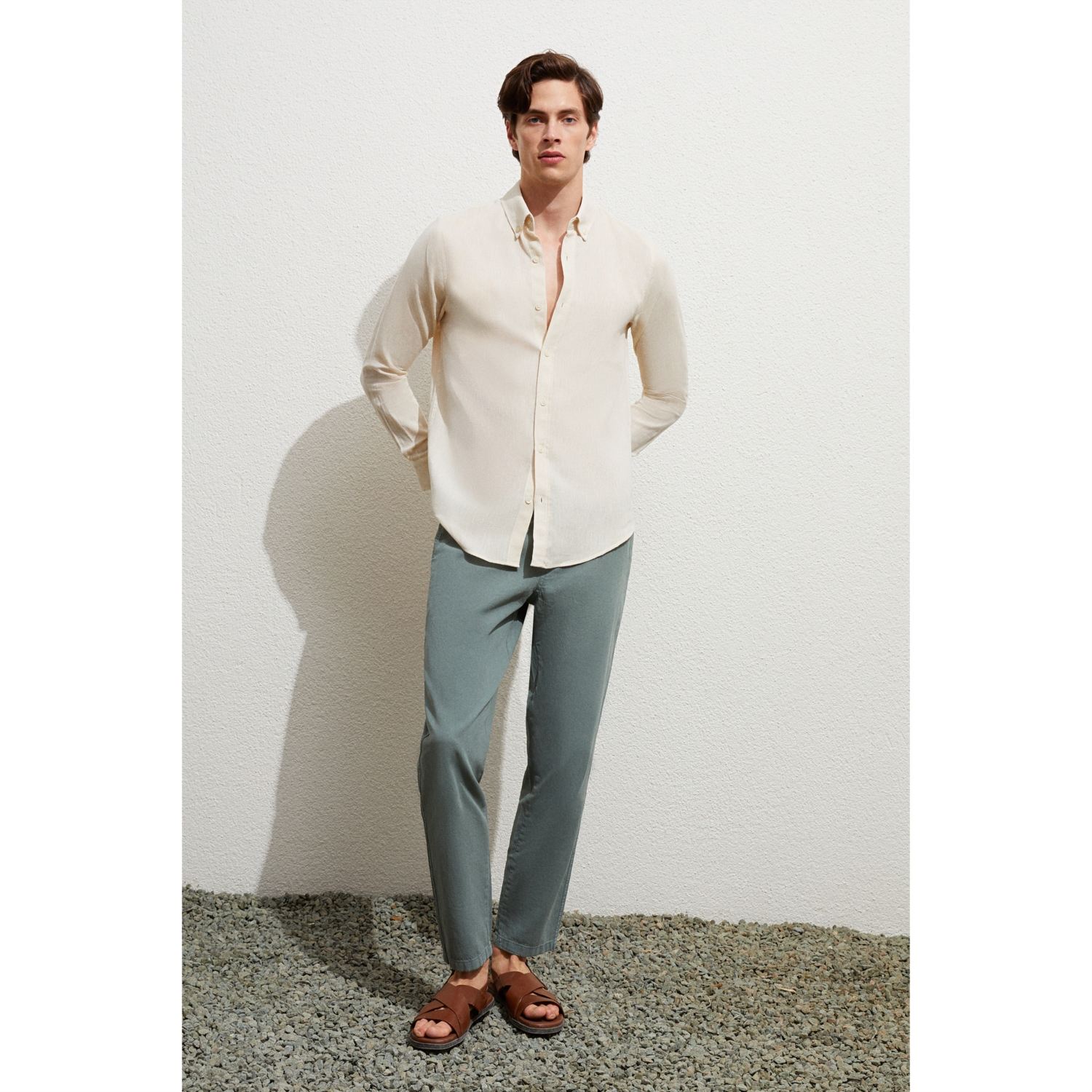 KETEN KARIŞIMLI REGULAR FIT GÖMLEK