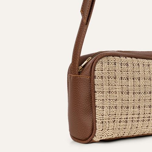  HASIR VE DERİ DETAYLI OMUZ ÇANTASI