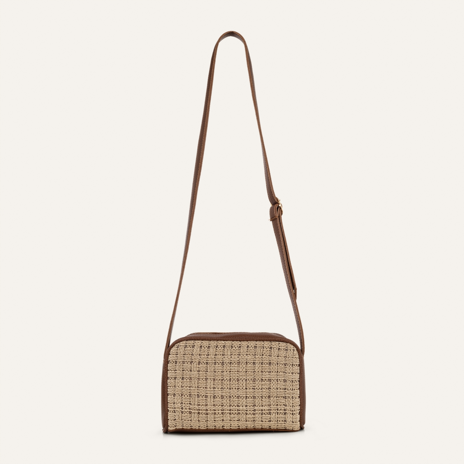 HASIR VE DERİ DETAYLI OMUZ ÇANTASI