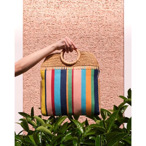  RENK BLOKLU HASIR EL ÇANTASI