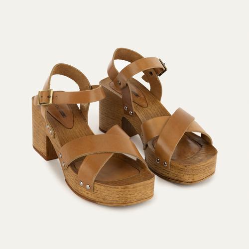  DERİ GÖRÜNÜMLÜ KALIN TOPUKLU SANDALET