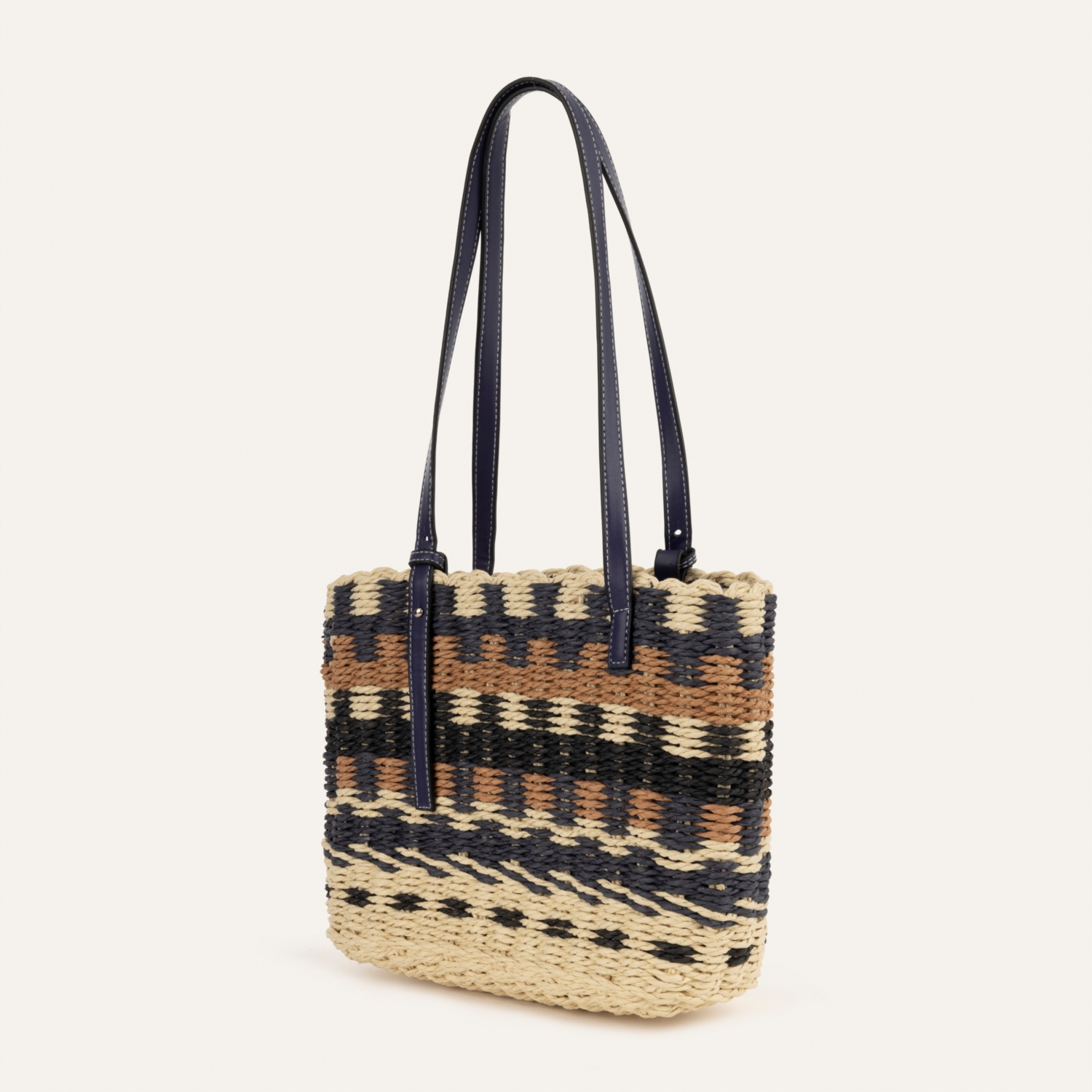 RENK BLOKLU HASIR EL ÇANTASI