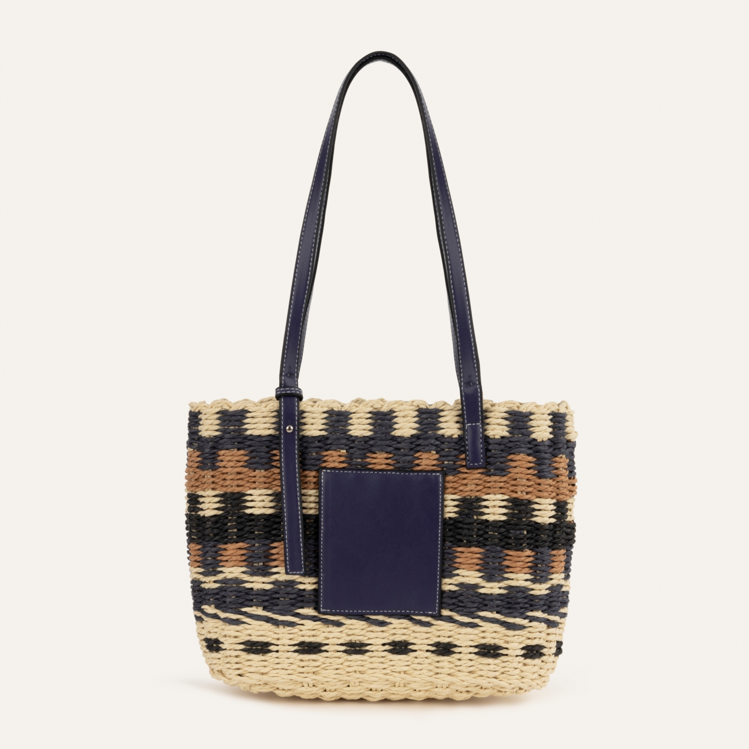 RENK BLOKLU HASIR EL ÇANTASI