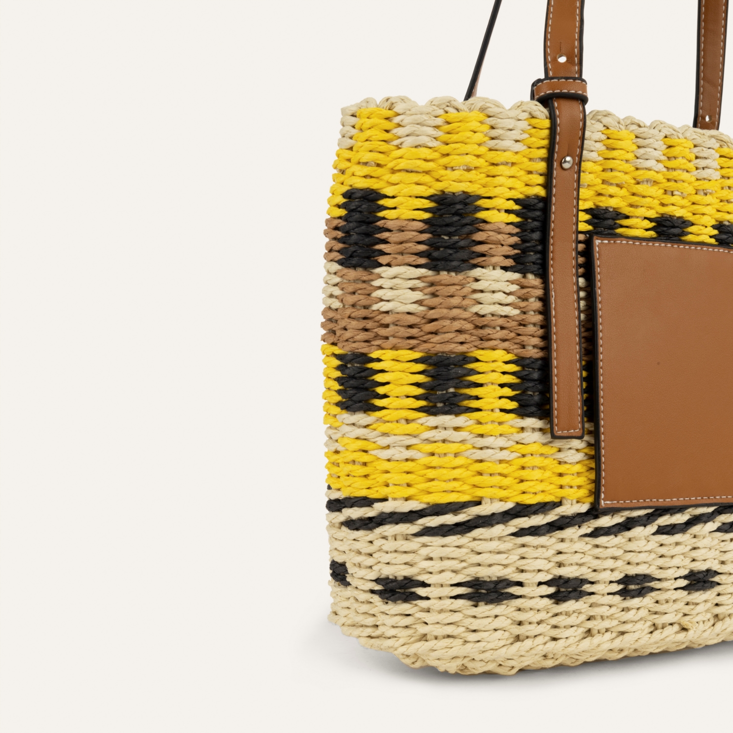 RENK BLOKLU HASIR EL ÇANTASI