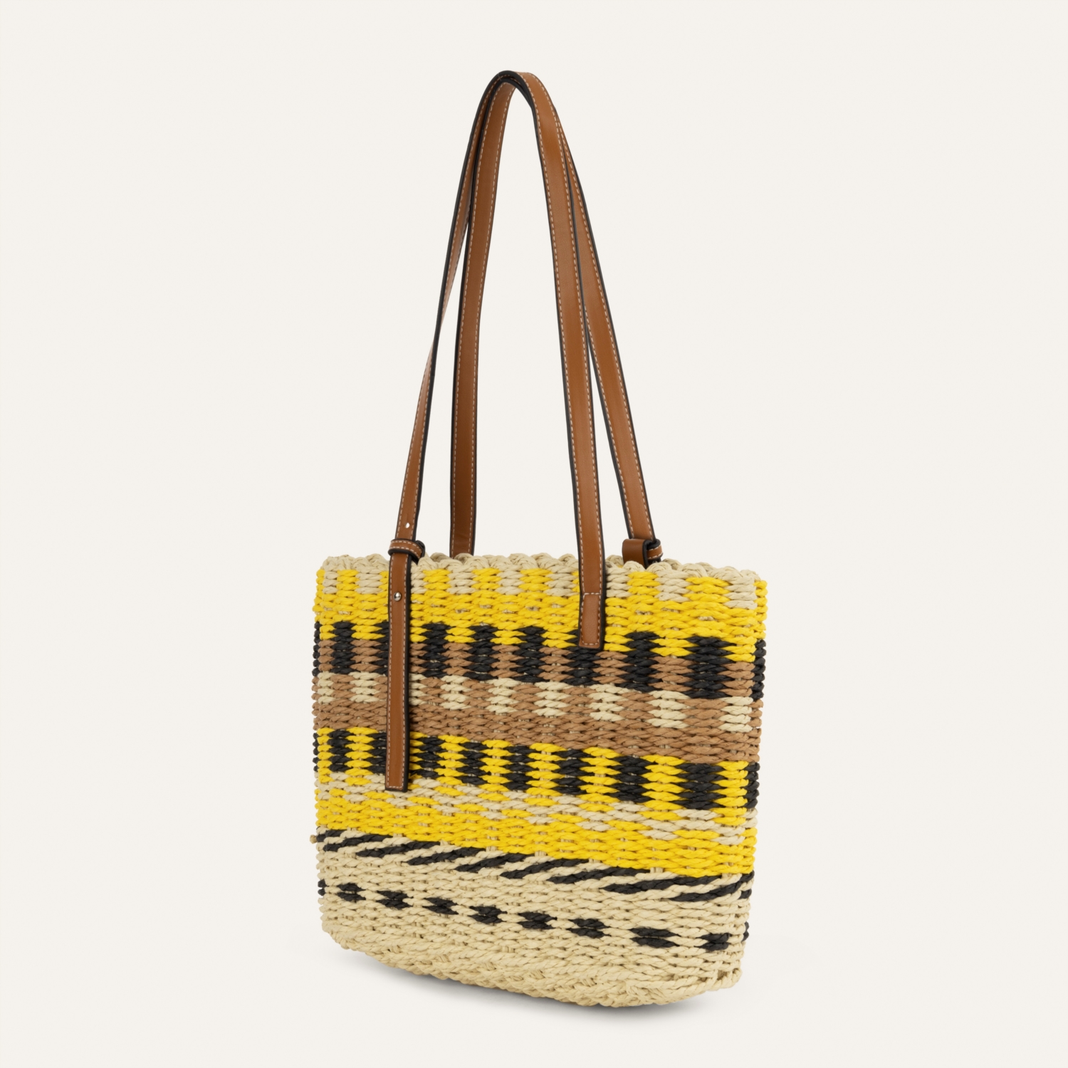 RENK BLOKLU HASIR EL ÇANTASI