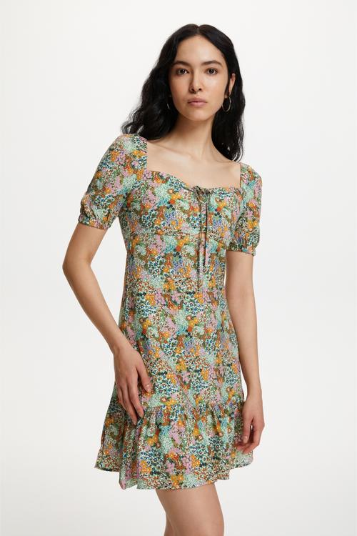  ÇİÇEK DESENLİ MİNİ ELBİSE