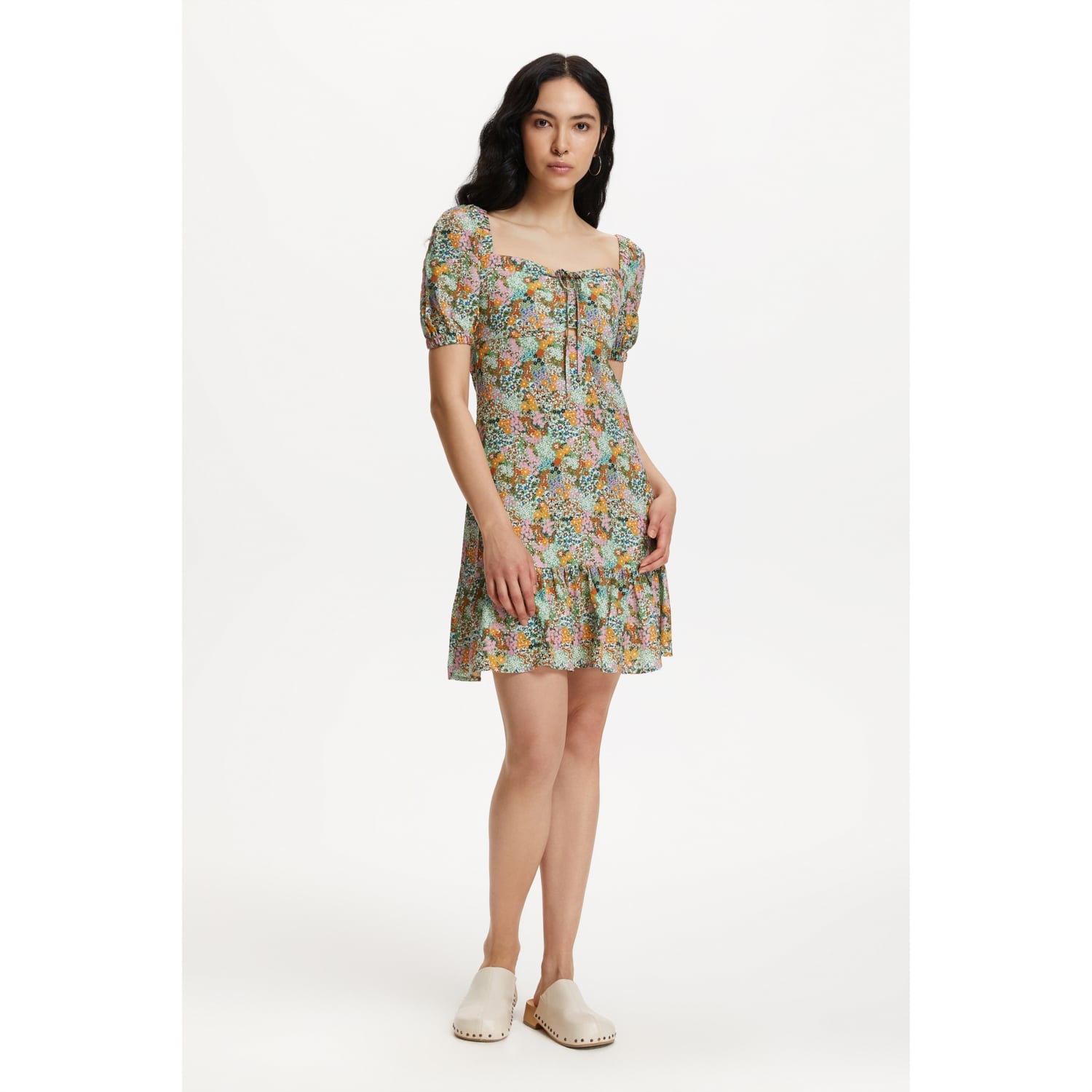 ÇİÇEK DESENLİ MİNİ ELBİSE