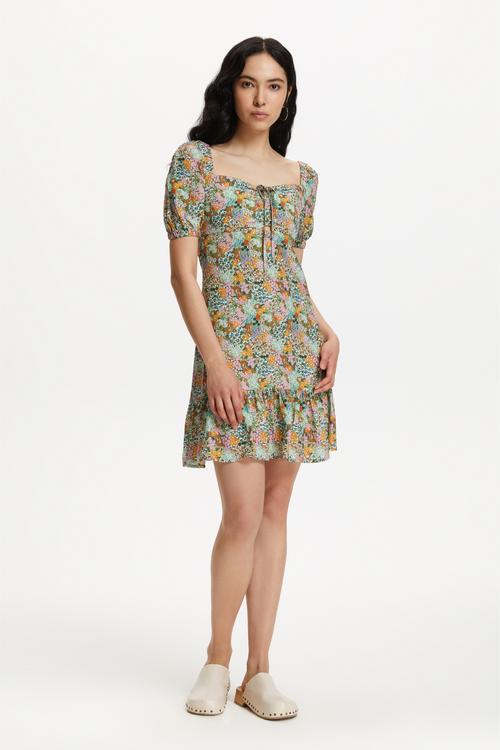  ÇİÇEK DESENLİ MİNİ ELBİSE