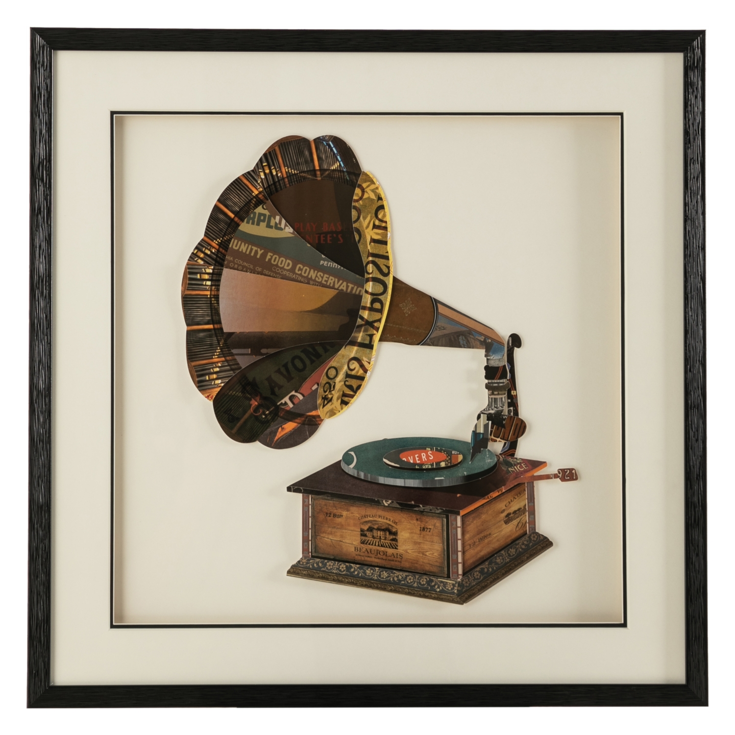 VINTAGE GRAMOPHONE ÇERÇEVELİ PANO 60X60 CM