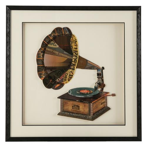  VINTAGE GRAMOPHONE ÇERÇEVELİ PANO 60X60 CM