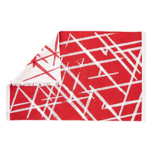  KAI ÇİFT TARAFLI HALI BEYAZ KIRMIZI 120X180