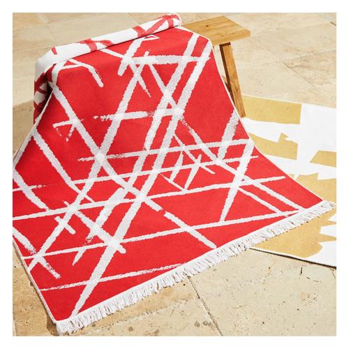  KAI ÇİFT TARAFLI HALI BEYAZ KIRMIZI 120X180