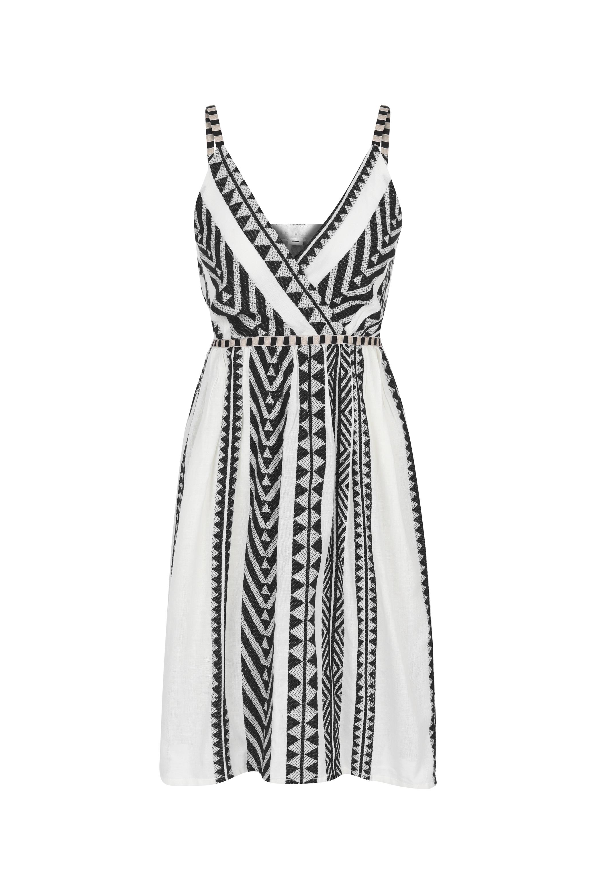 ETNİK DESENLİ ASKILI MİNİ ELBİSE