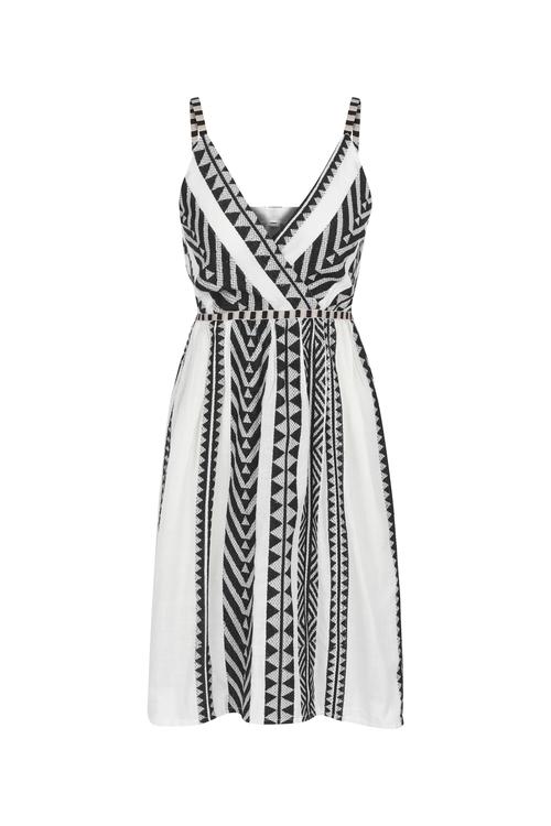  ETNİK DESENLİ ASKILI MİNİ ELBİSE