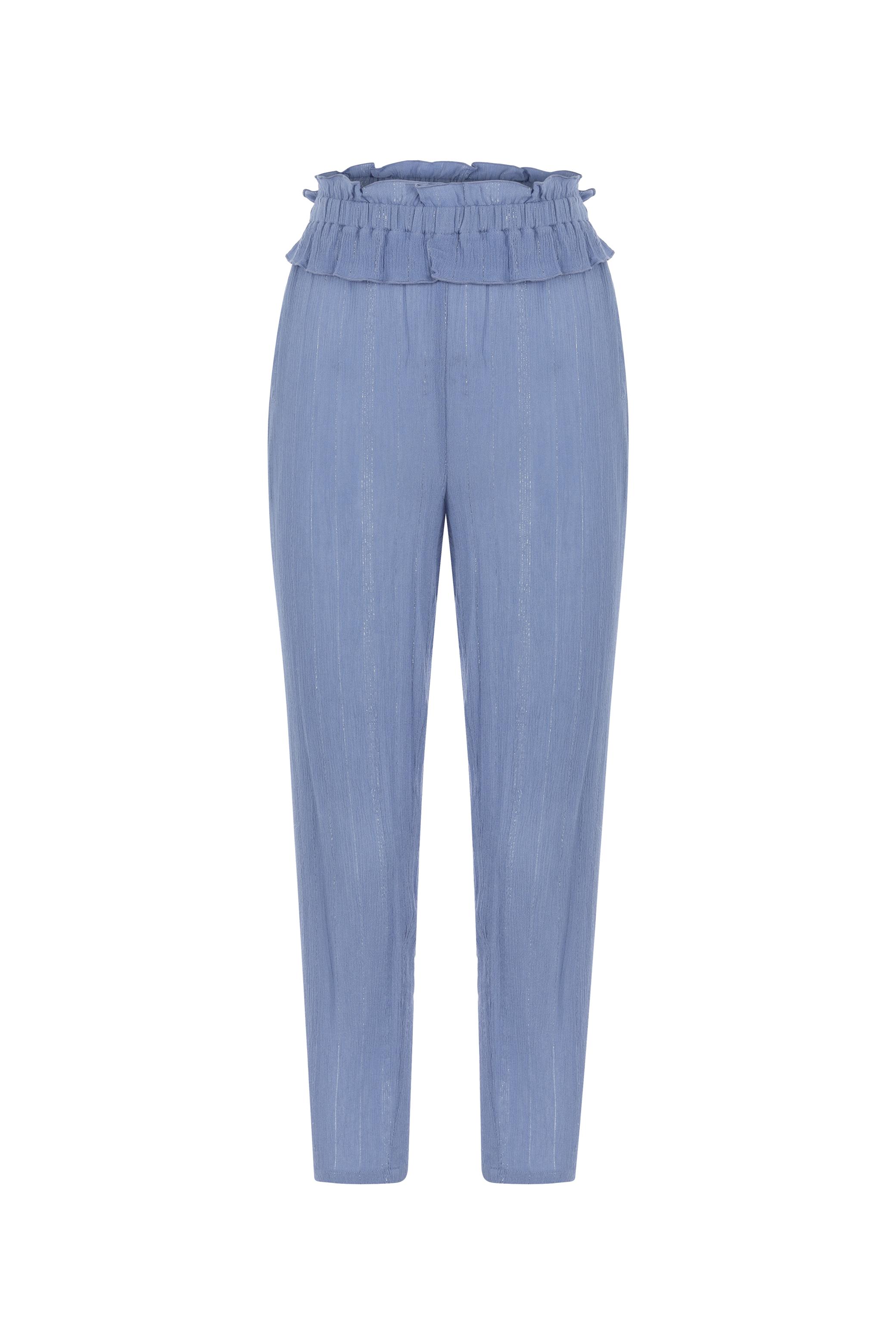 HAVUÇ KESİM BELİ LASTİKLİ JAKARLI PANTOLON