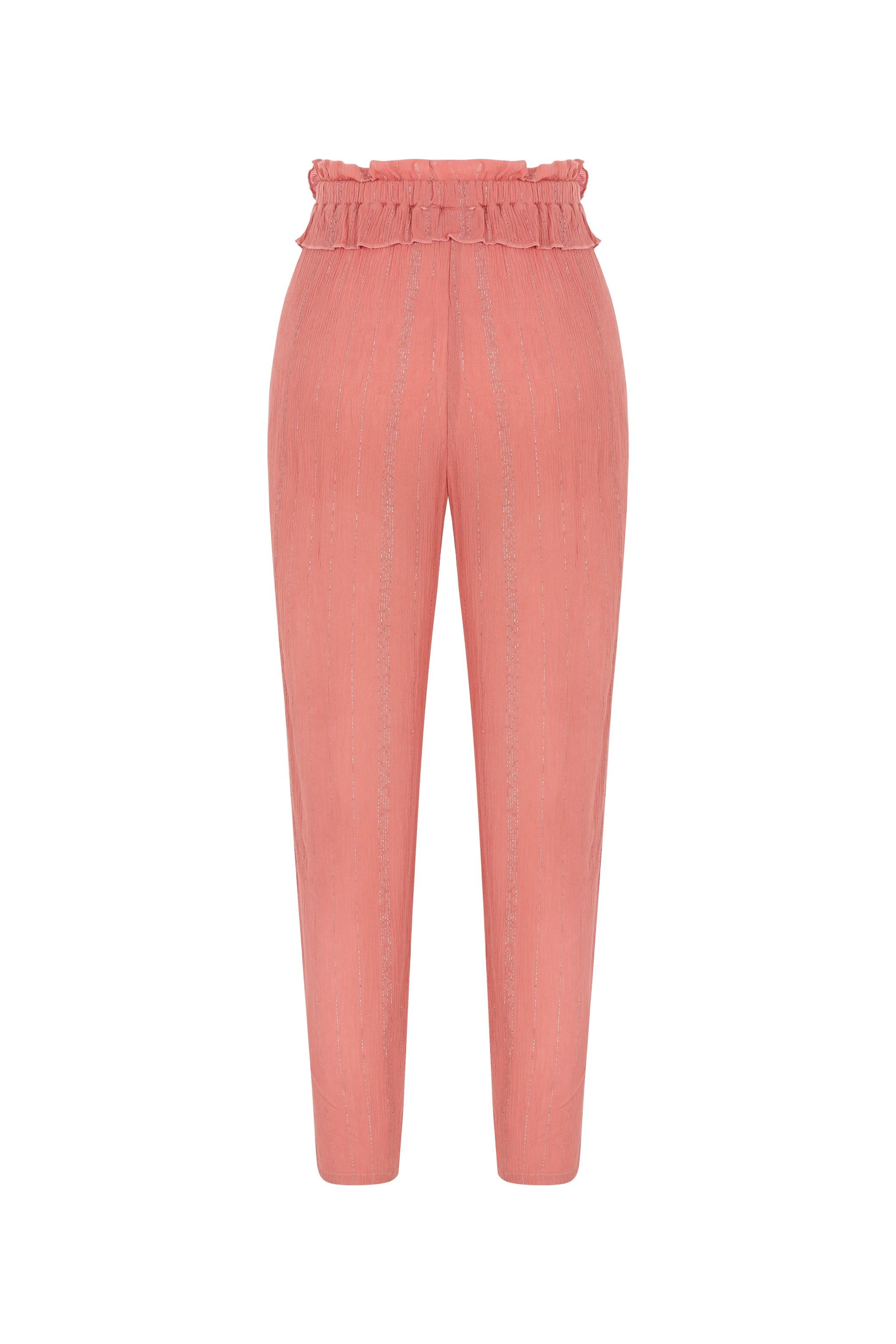 HAVUÇ KESİM BELİ LASTİKLİ JAKARLI PANTOLON