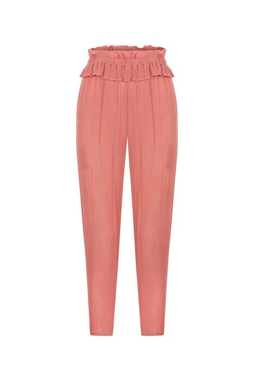  HAVUÇ KESİM BELİ LASTİKLİ JAKARLI PANTOLON