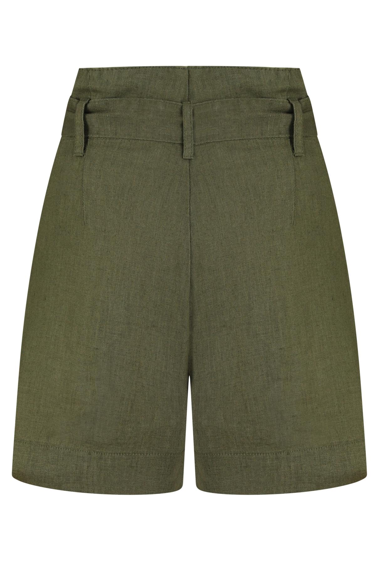 YÜKSEK BEL KUŞAKLI KETEN ŞORT