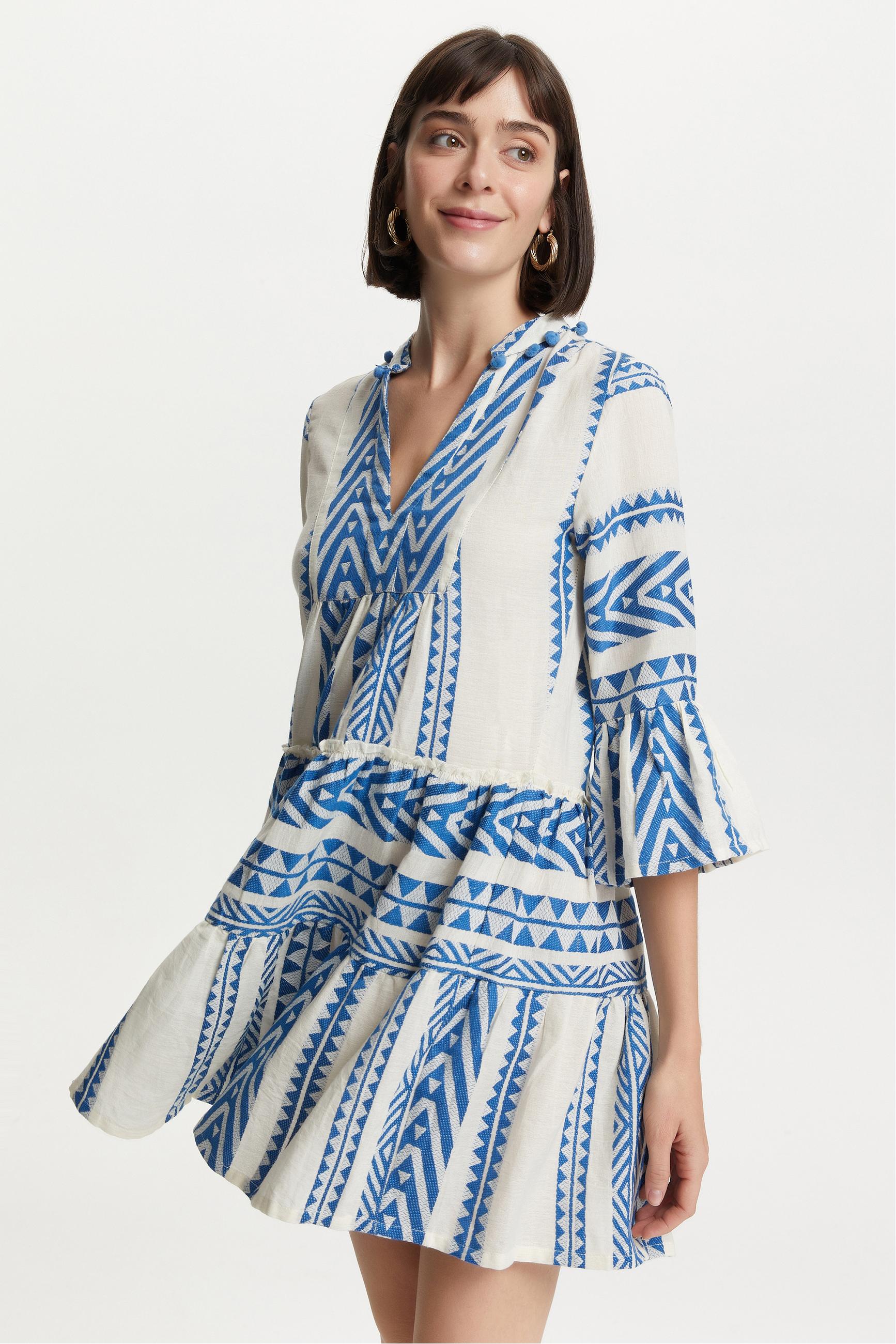 ETNİK DESENLİ MİNİ KLOŞ ELBİSE