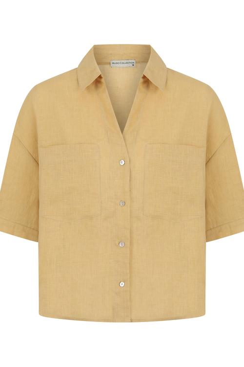  SEDEF DÜĞMELİ KETEN GÖMLEK