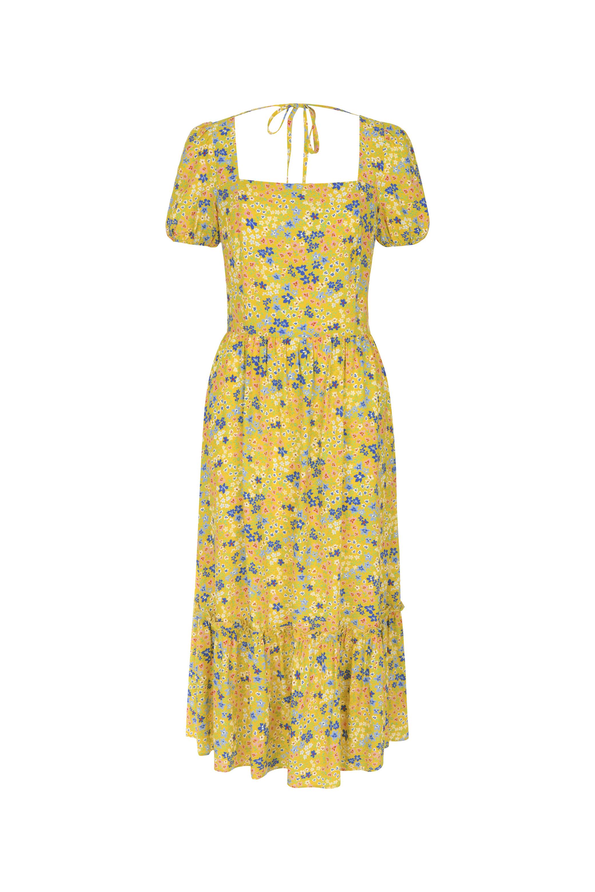 ÇİÇEK DESENLİ BALON KOL MİDİ ELBİSE