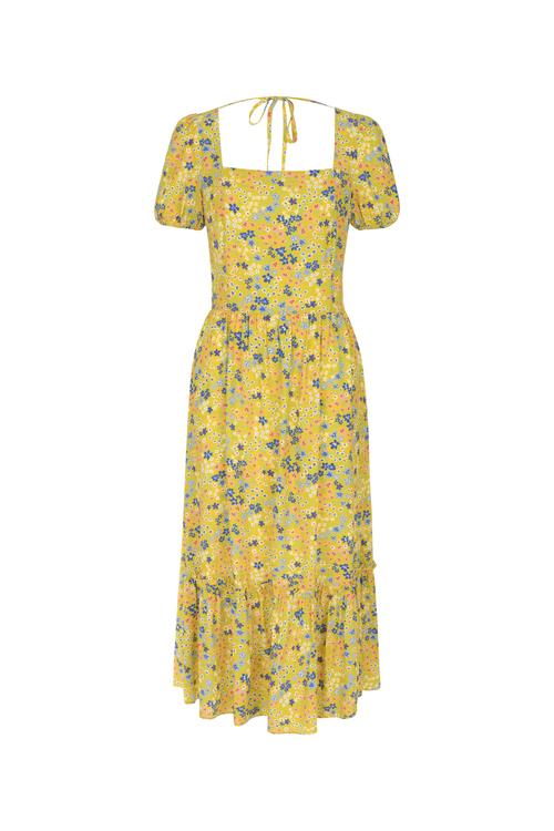  ÇİÇEK DESENLİ BALON KOL MİDİ ELBİSE