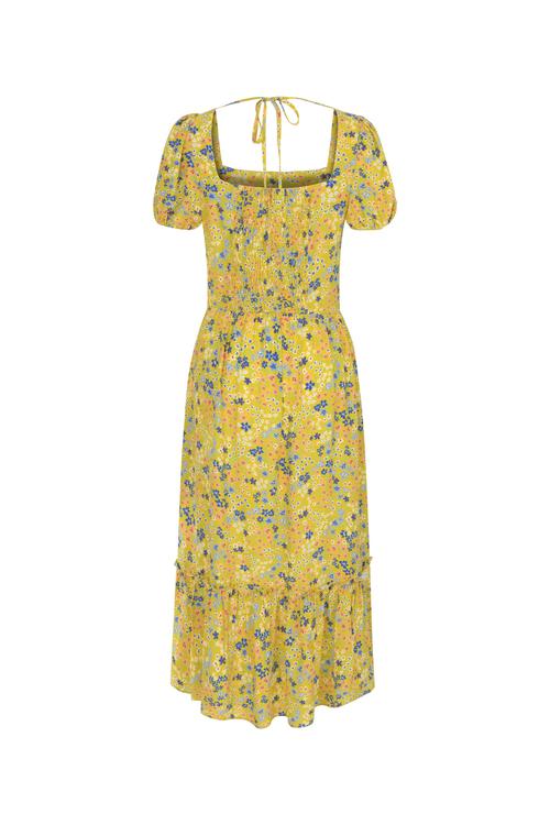  ÇİÇEK DESENLİ BALON KOL MİDİ ELBİSE