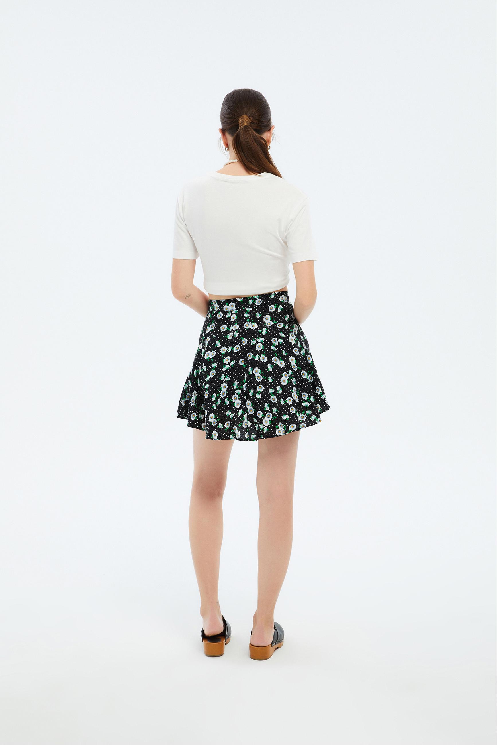 ÇİÇEK DESENLİ YÜKSEK BEL MİNİ ETEK